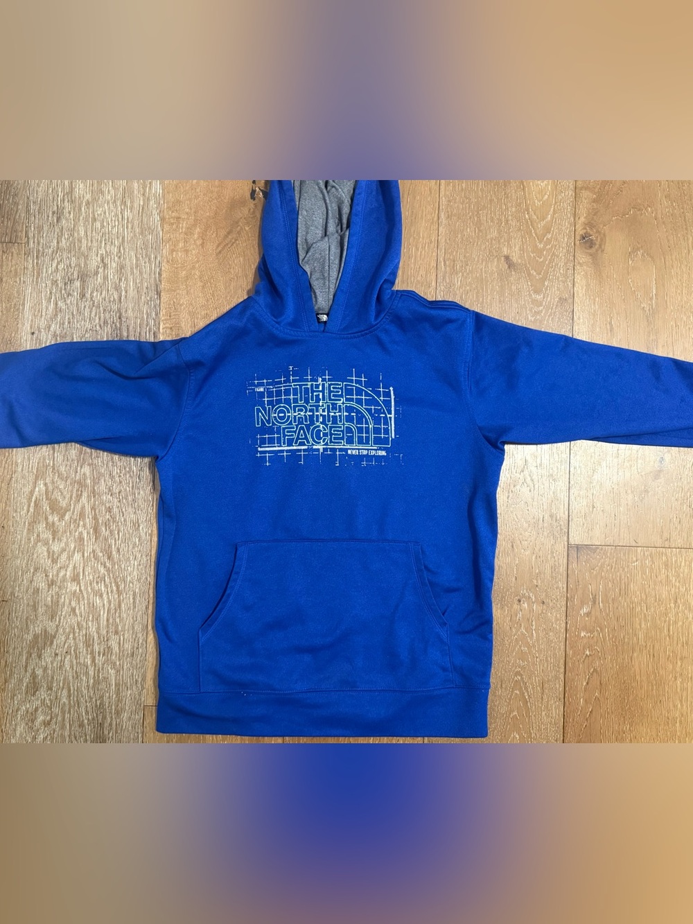 The North Face Surgent Hoodie in blue with a Soft fleece, and unique graphic.